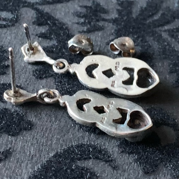 Vintage Art Deco Onyx Heart Marcasite Sterling earrings - Picture 7 of 11